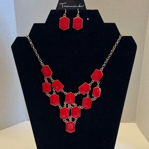 Taramanda Red Hexagon Necklace and Earring Set